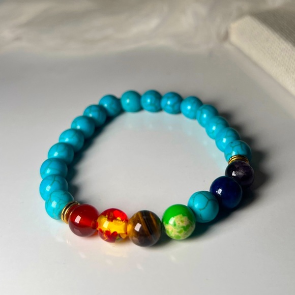 CHAKRA Beaded Turquoise Handmade Stretch Bracelet - Picture 1 of 3